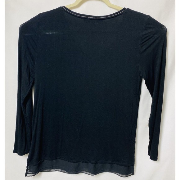WHBM black layered v neck silver beaded trim knit top size M - Picture 2 of 3